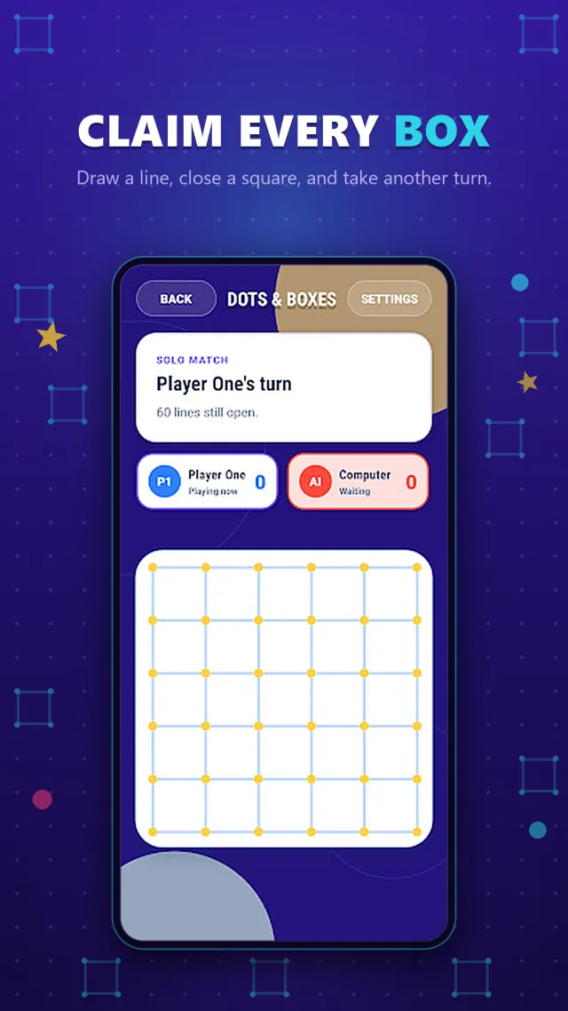 A Dotim match in progress, with player scores and open lines on the grid